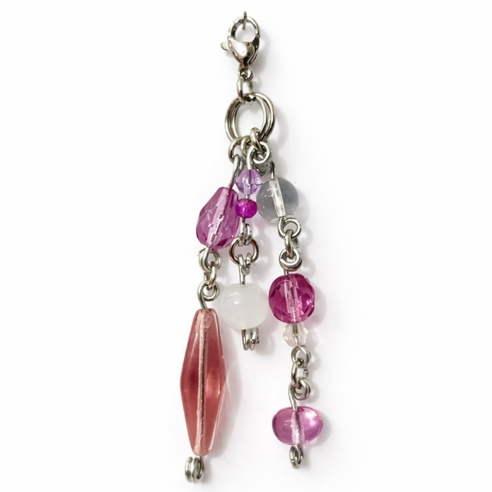 Purple Beaded Charm Keychain Bag Charm Zipper Pull - Y2K Boho Festival Cute